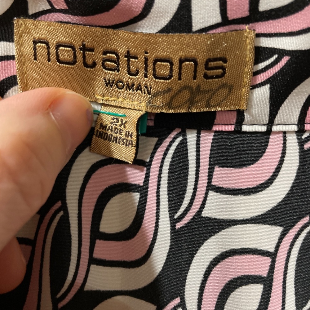 Women 2X Vintage Notations Shoulder Pads Button Down Blouse- No fabric tag, silk - Picture 5 of 5